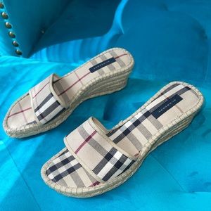 Vintage Burberry Wedge Slide-in Sandals